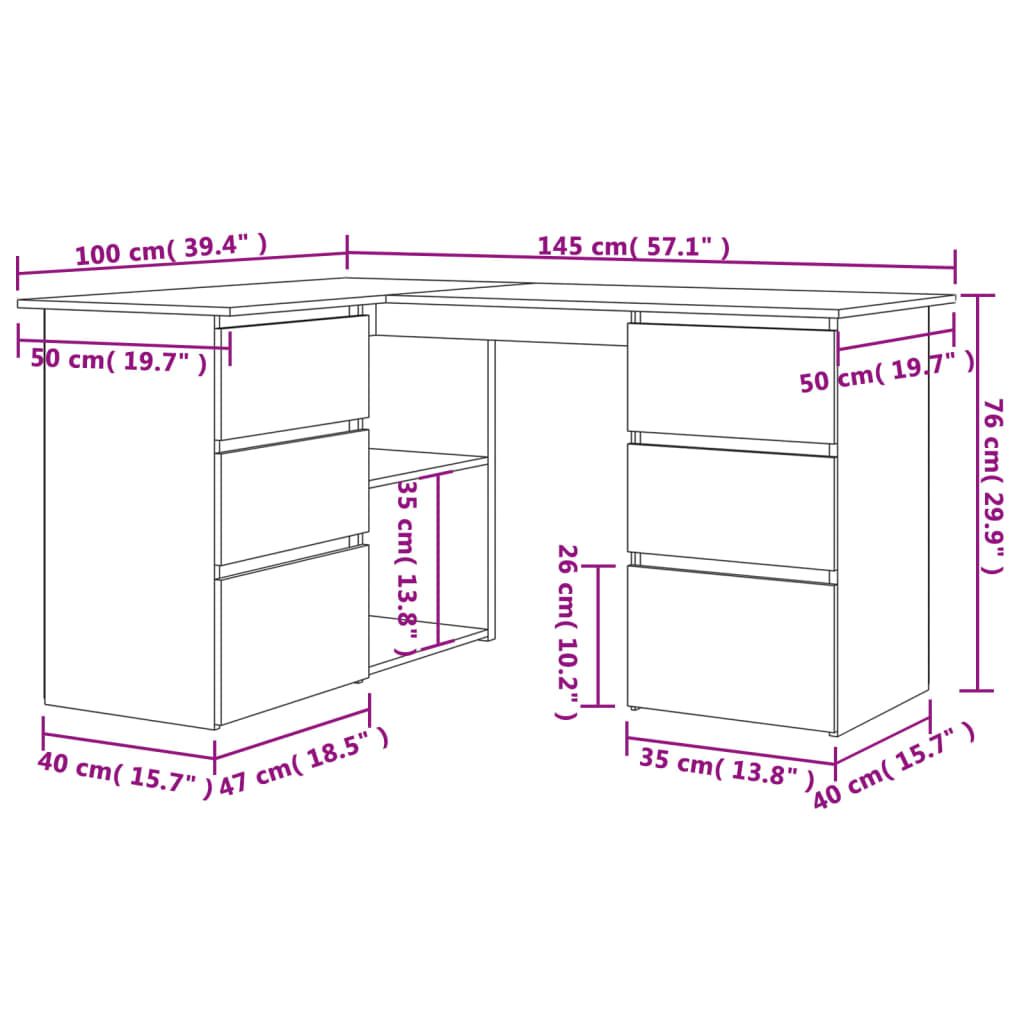 skrivebord til hjørne 145x100x76 cm konstrueret træ sort