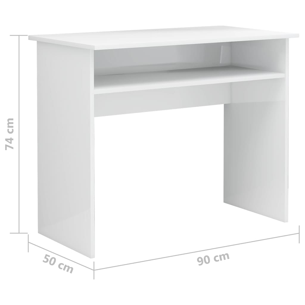 skrivebord 90x50x74 cm konstrueret træ hvid højglans