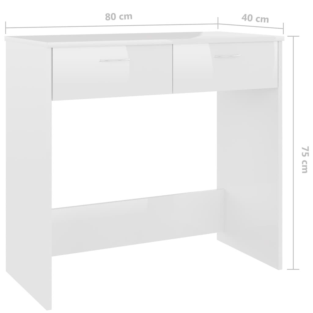 skrivebord 80x40x75 cm konstrueret træ hvid højglans