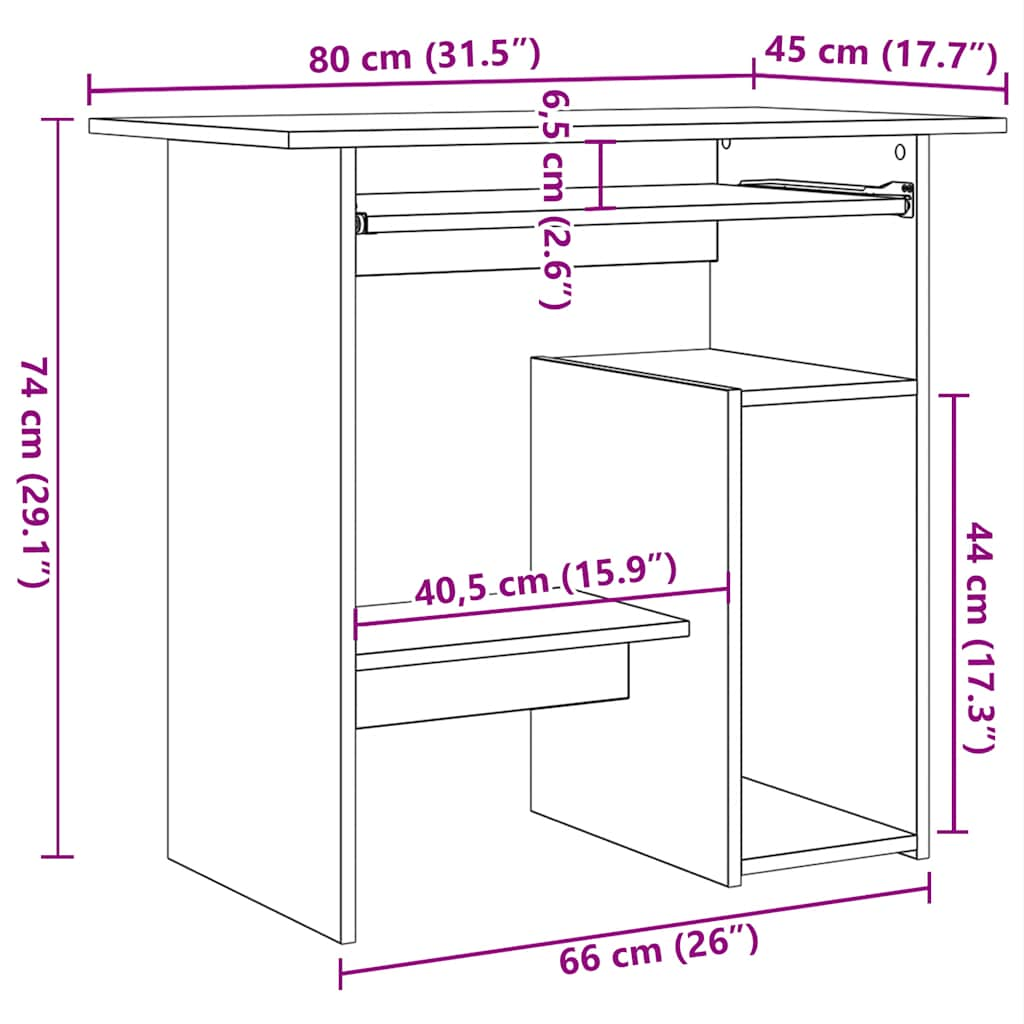 skrivebord 80x45x74 cm konstrueret træ hvid