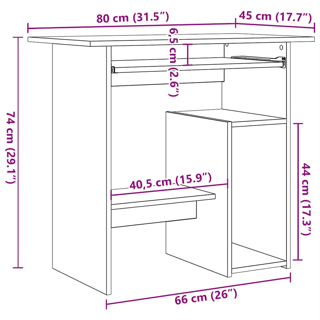 skrivebord 80x45x74 cm konstrueret træ sort