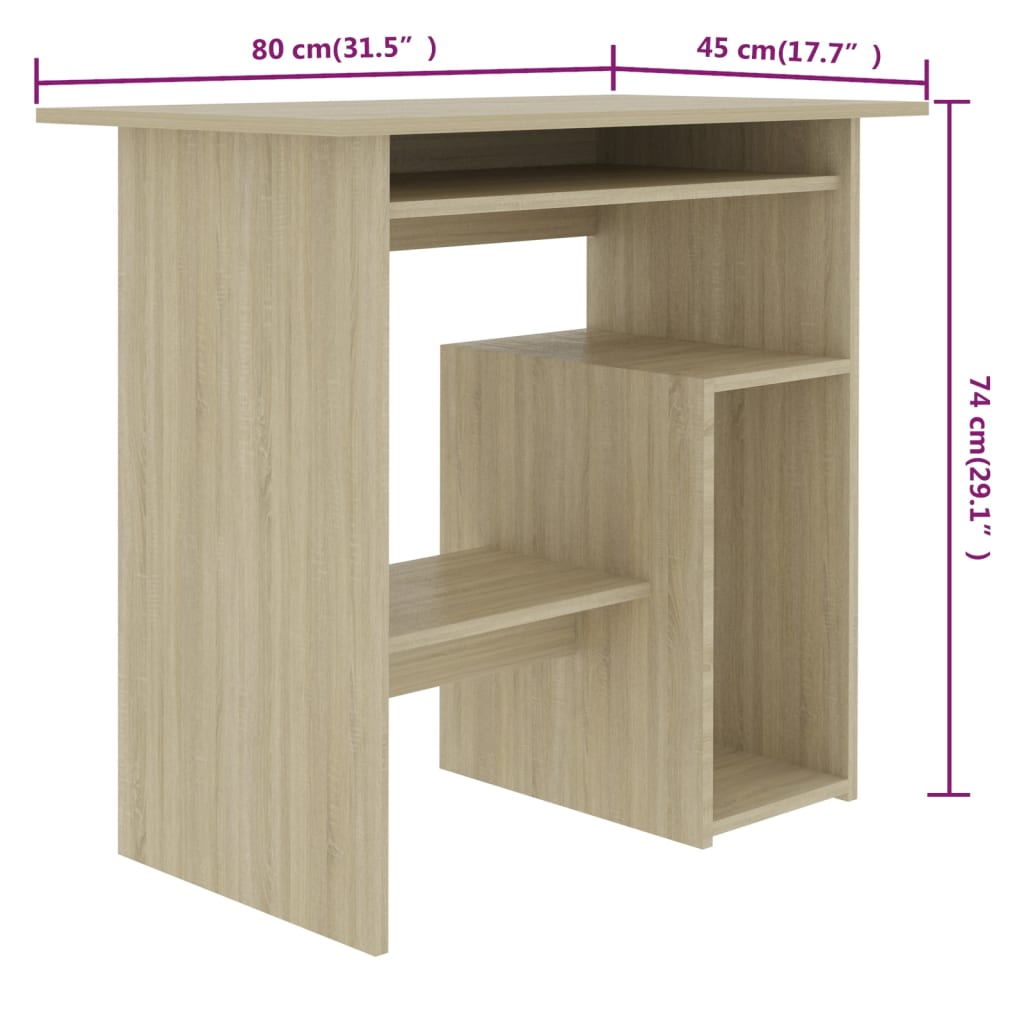 skrivebord 80x45x74 cm konstrueret træ sonoma-eg