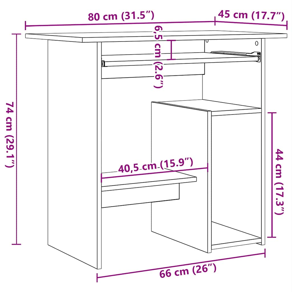 skrivebord 80x45x74 cm konstrueret træ hvid højglans