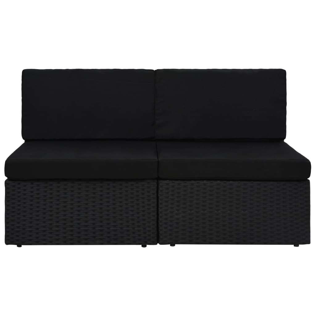 2-personers sofa modulær polyrattan sort