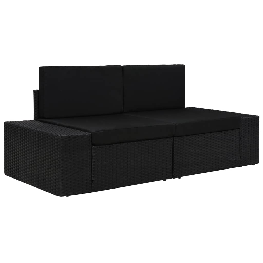 2-personers sofa modulær polyrattan sort