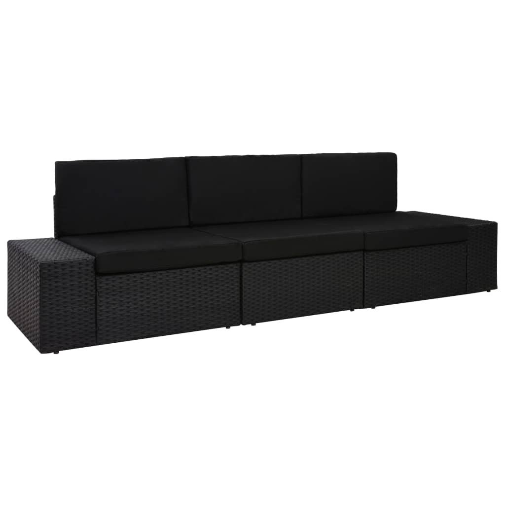 3-personers sofa modulær polyrattan sort