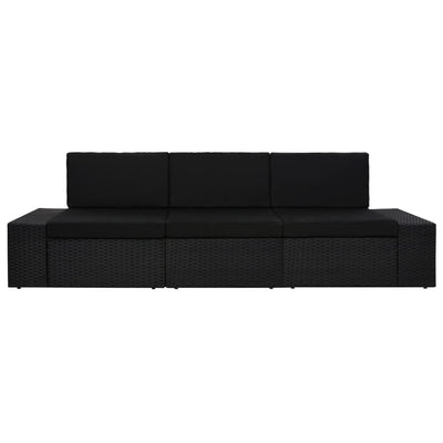 3-personers sofa modulær polyrattan sort