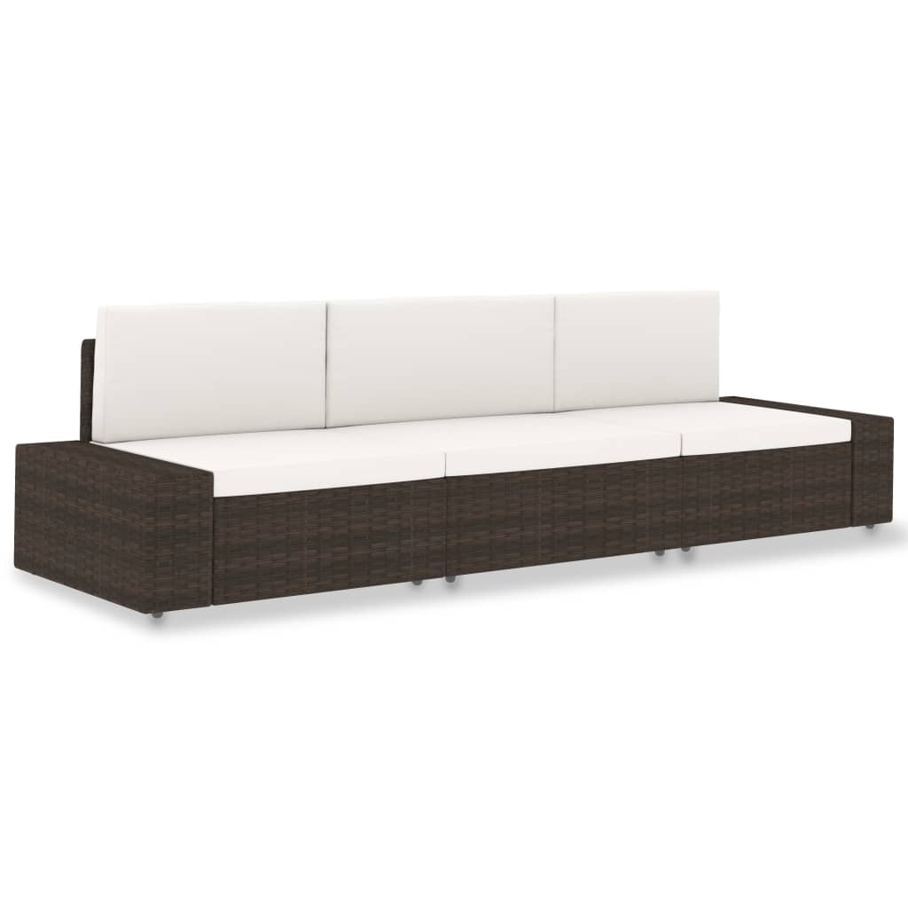 3-personers sofa modulær polyrattan brun