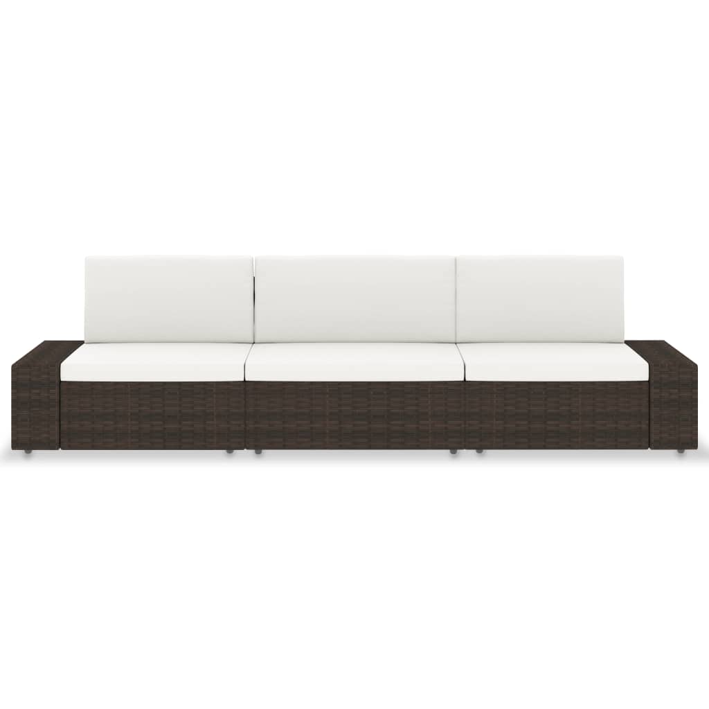 3-personers sofa modulær polyrattan brun