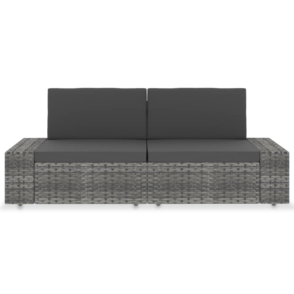 2-personers sofa modulær polyrattan grå