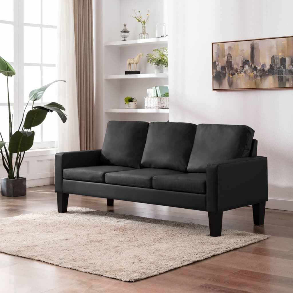 3-personers sofa kunstlæder sort