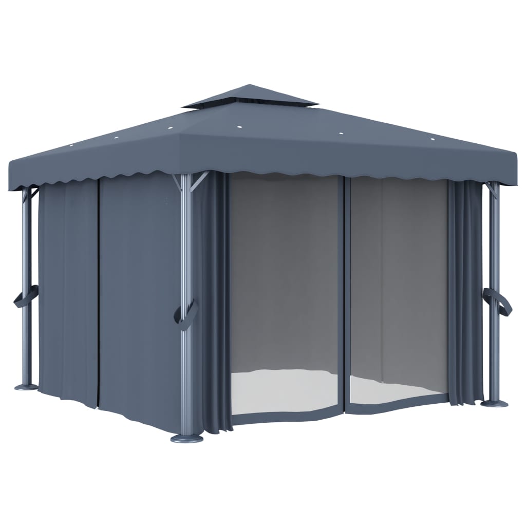 pavillon med gardin 3x3 m aluminium antracitgrå