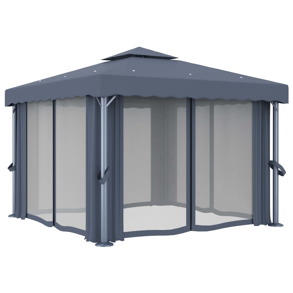 pavillon med gardin 3x3 m aluminium antracitgrå