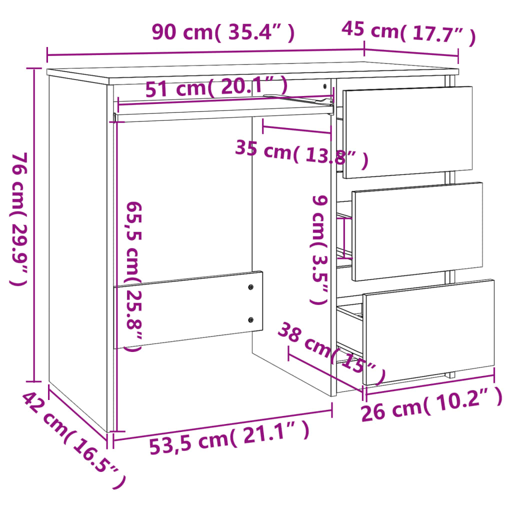 skrivebord 90x45x76 cm konstrueret træ hvid