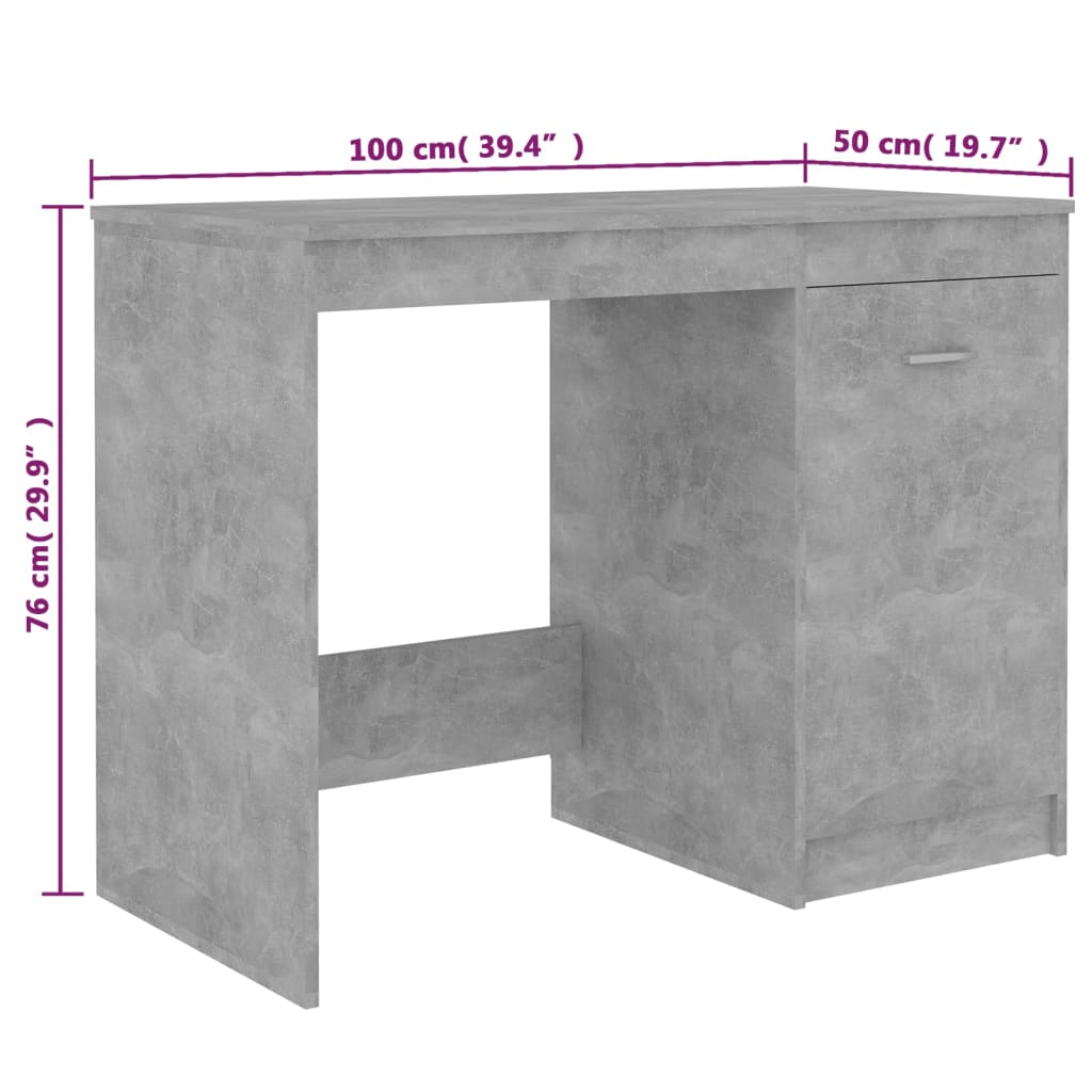 skrivebord 100x50x76 cm konstrueret træ betongrå