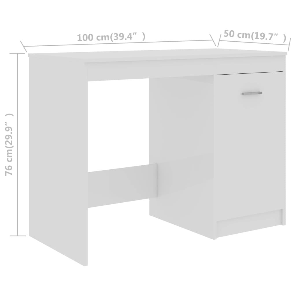 skrivebord 100x50x76 cm konstrueret træ hvid højglans