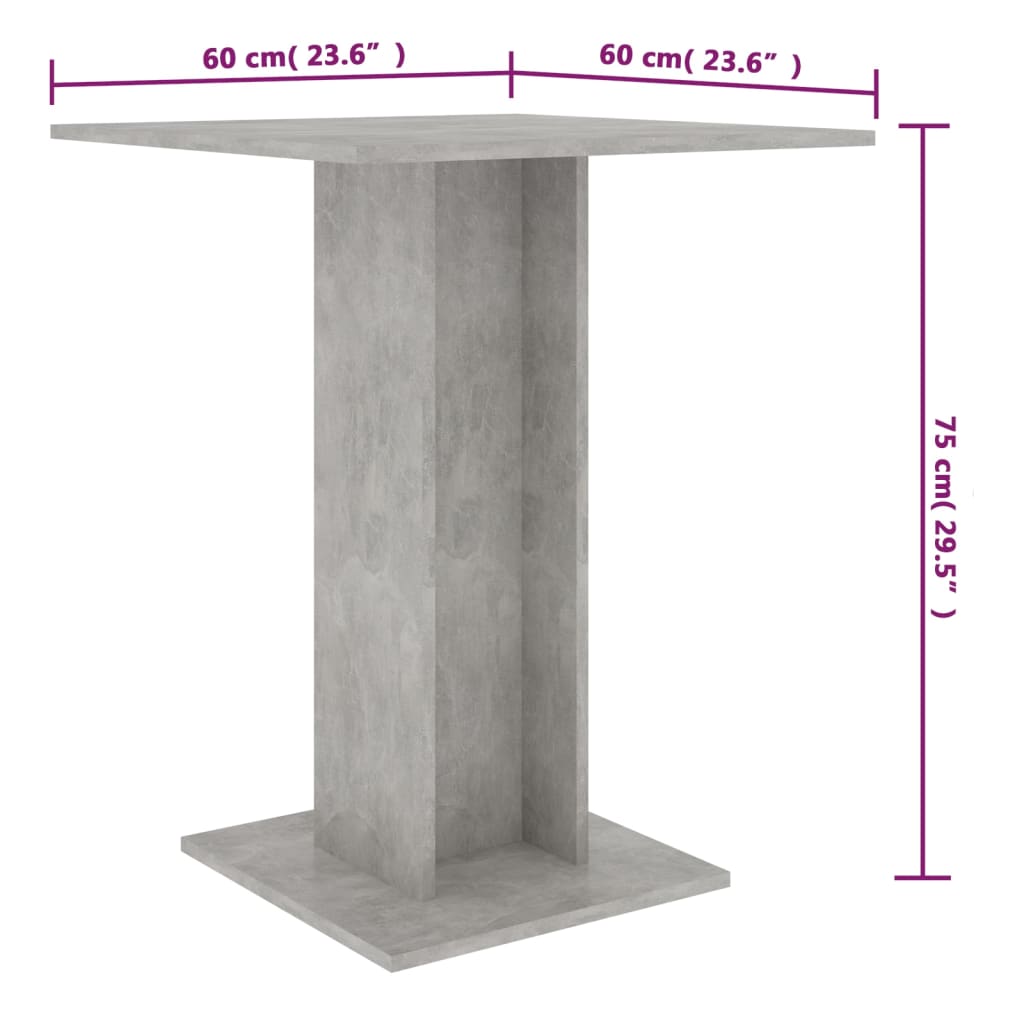 bistrobord 60x60x75 cm konstrueret træ betongrå