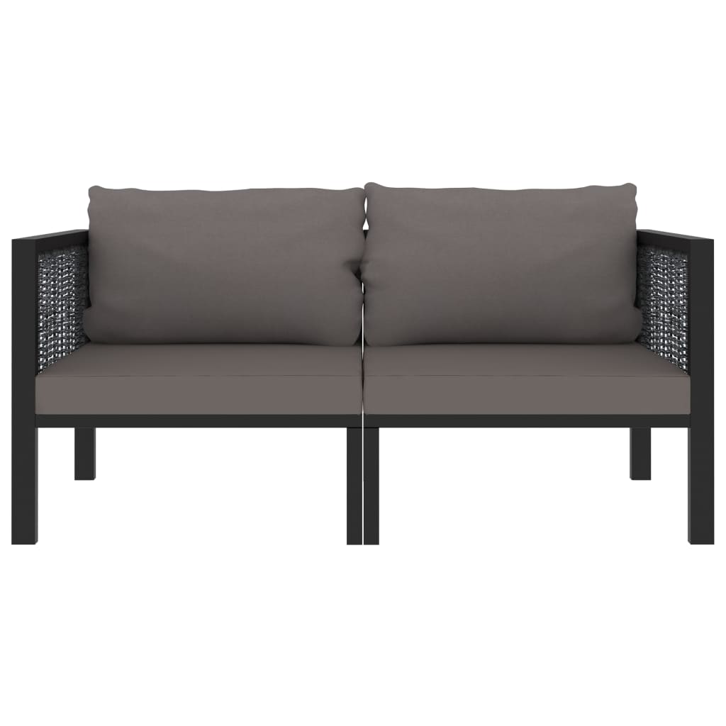 2-personers sofa med hynder polyrattan antracitgrå