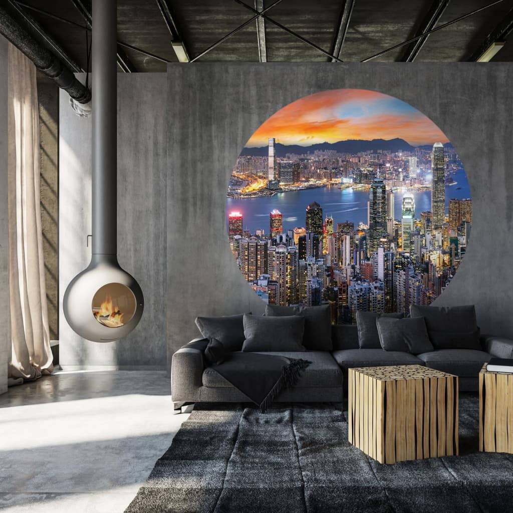 WallArt tapetcirkel Skyline by Night 190 cm