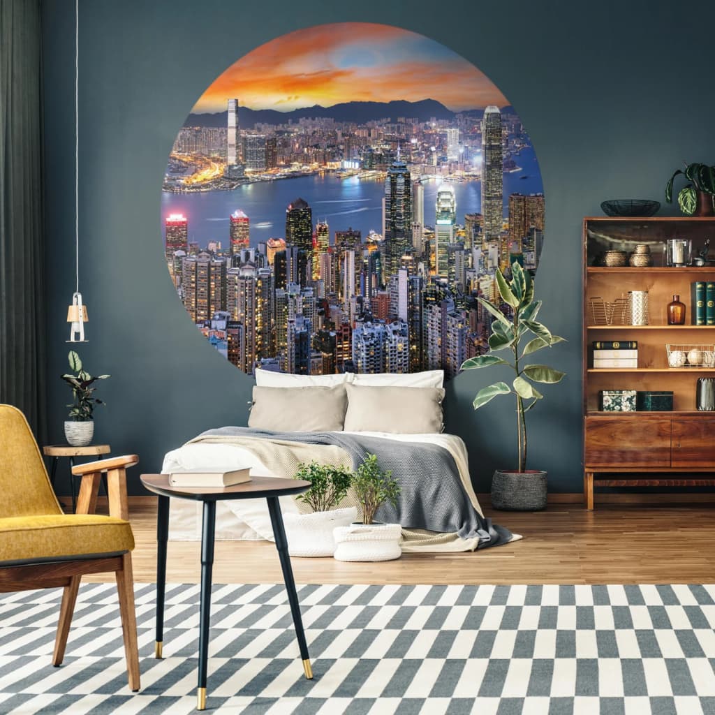 WallArt tapetcirkel Skyline by Night 190 cm