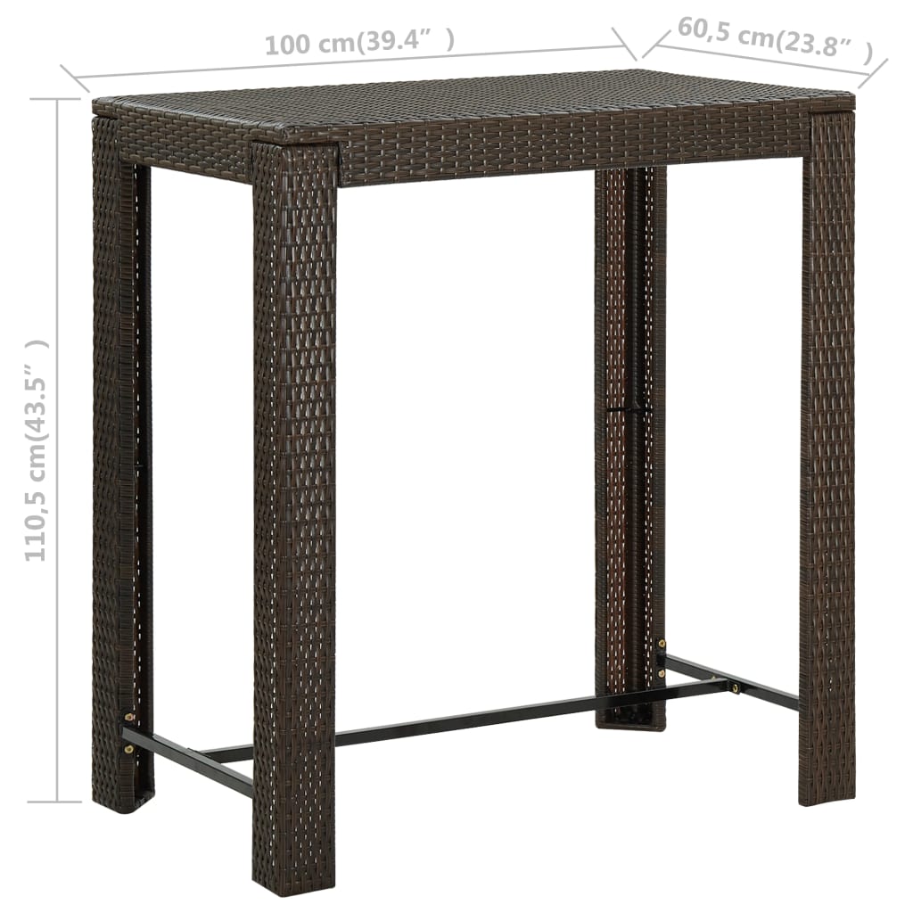 barbord til haven 100x60,5x110,5 cm polyrattan brun