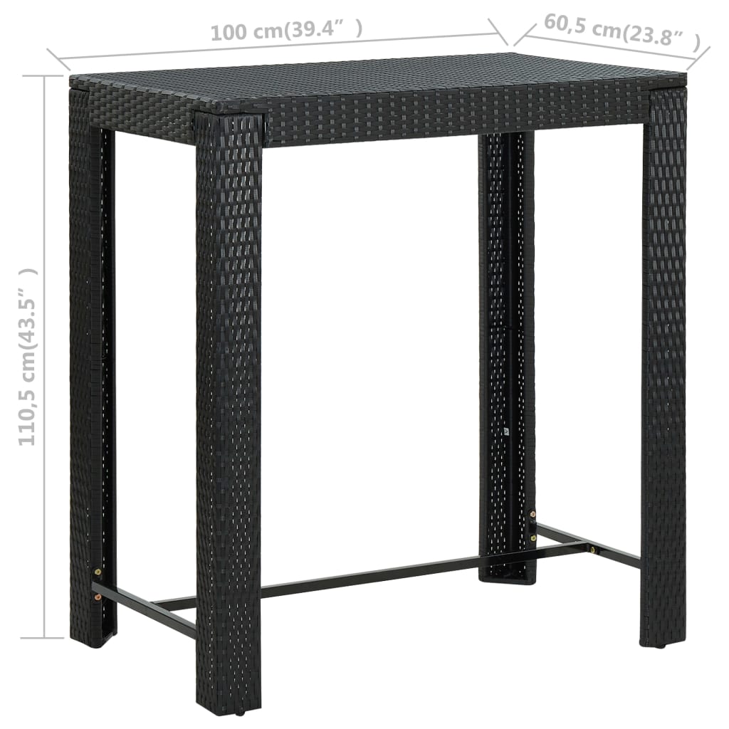 barbord til haven 100x60,5x110,5 cm polyrattan sort