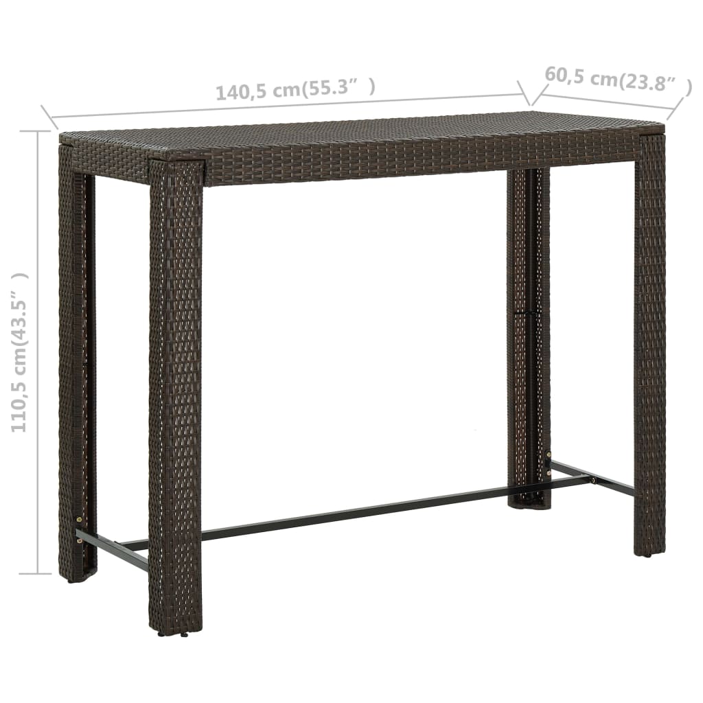 barbord til haven 140,5x60,5x110,5 cm polyrattan brun