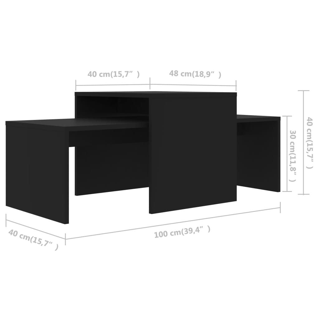 sofabordssæt 100x48x40 cm konstrueret træ sort