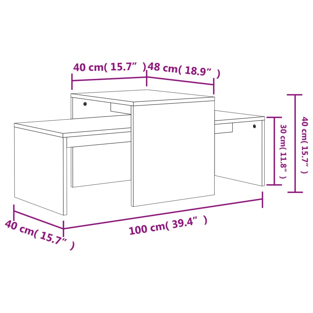 sofabordssæt 100x48x40 cm konstrueret træ sonoma-eg