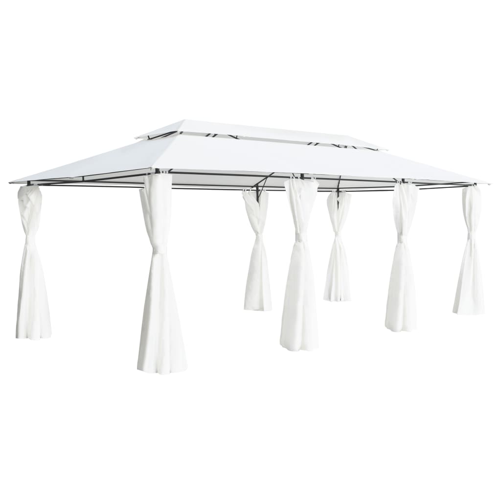 pavillon med gardiner 600x298x270 cm 180g/m² hvid