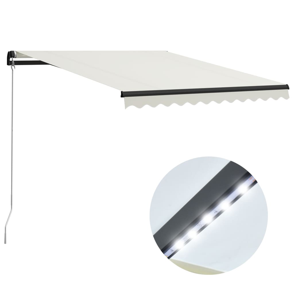 markise m. LED-lys 300x250 cm manuel betjening cremefarvet