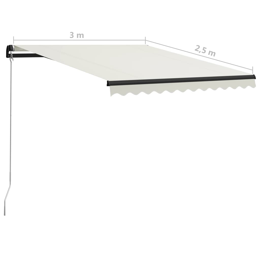 markise m. LED-lys 300x250 cm manuel betjening cremefarvet