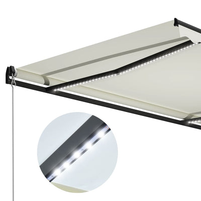 markise m. LED-lys 300x250 cm manuel betjening cremefarvet