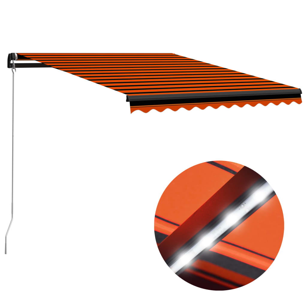 markise m. LED-lys 300x250 cm manuel betjening orange og brun