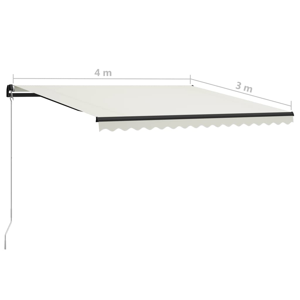 markise m. LED-lys 400x300 cm manuel betjening cremefarvet