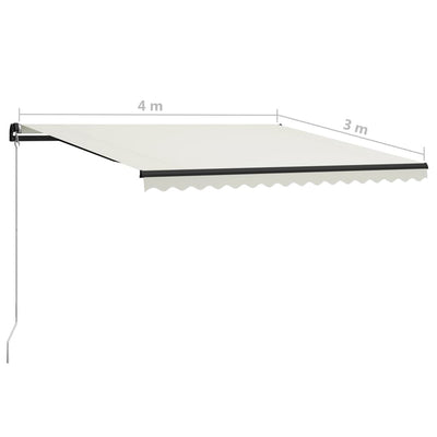 markise m. LED-lys 400x300 cm manuel betjening cremefarvet