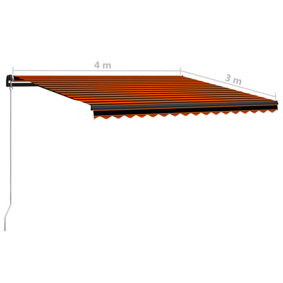 markise m. LED-lys 400x300 cm manuel betjening orange og brun