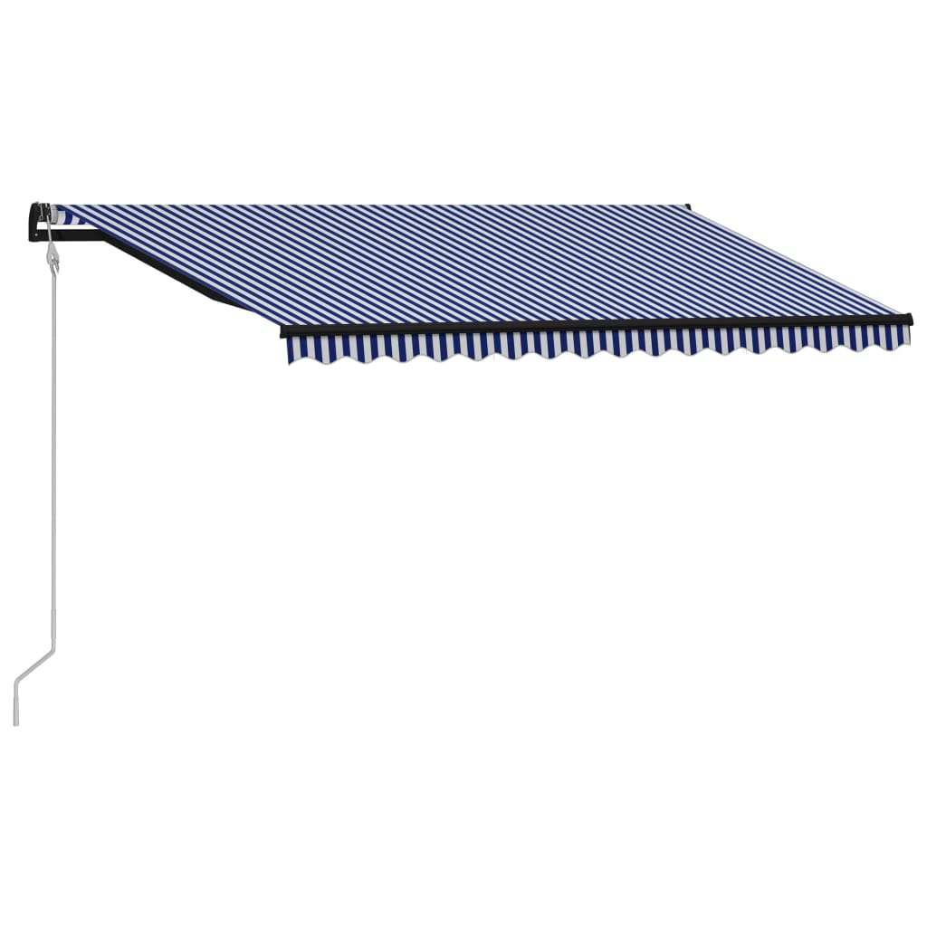 automatisk foldemarkise 450x300 cm blå og hvid