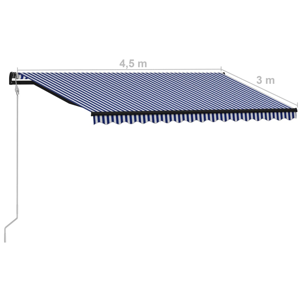 automatisk foldemarkise 450x300 cm blå og hvid