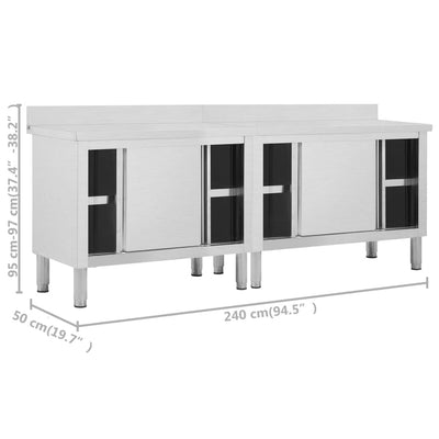 arbejdsborde m. skydedøre 2 stk. 240x50x(95-97)cm rustfrit stål