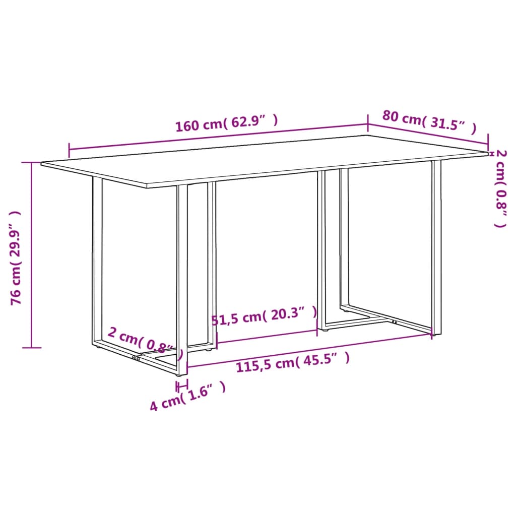 spisebord 160 cm ru mangotræ