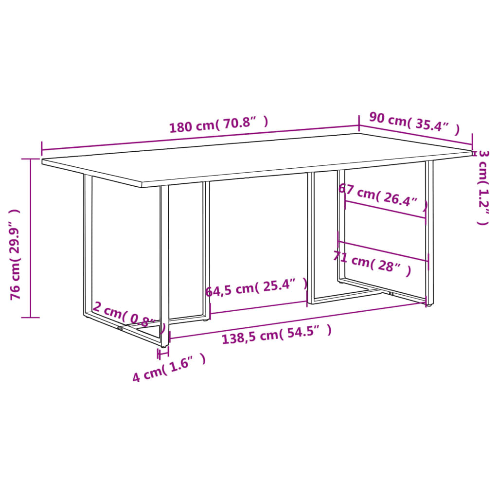 spisebord 180 cm ru mangotræ