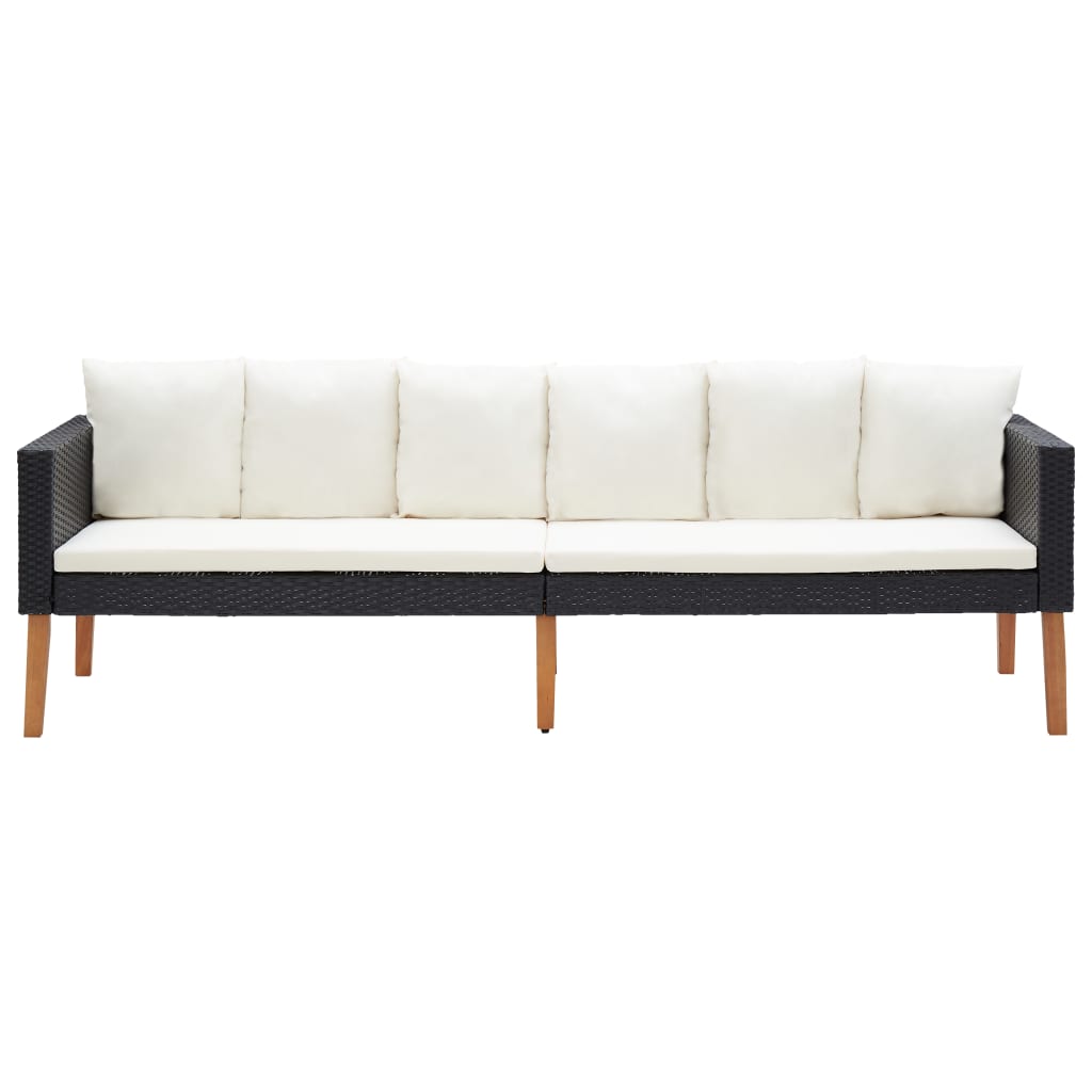 3-personers havesofa med hynder polyrattan sort