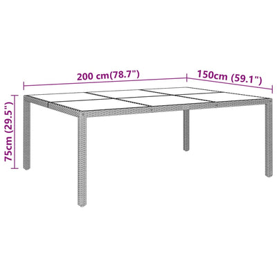 havebord 200x150x75 cm hærdet glas og polyrattan sort