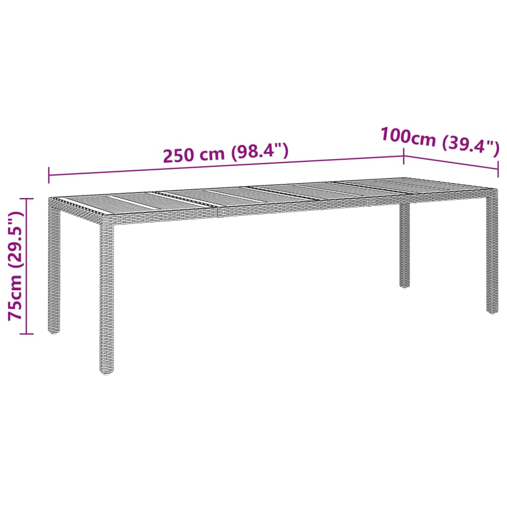 havebord 250x100x75 cm polyrattan og massivt akacietræ grå