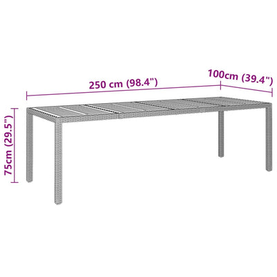 havebord 250x100x75 cm polyrattan og massivt akacietræ grå