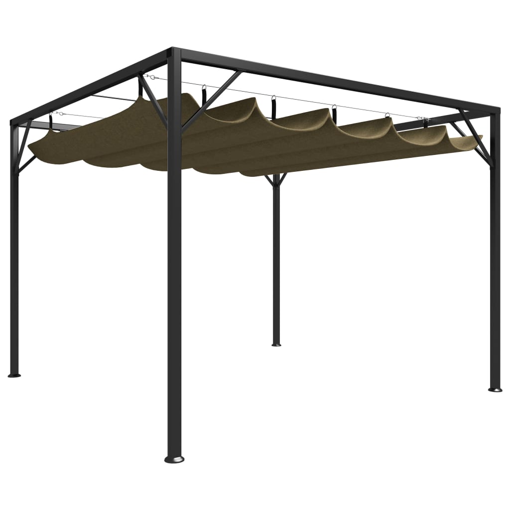 havepavillon med tilbagetrækkeligt tag 3x3 m 180 g/m² gråbrun