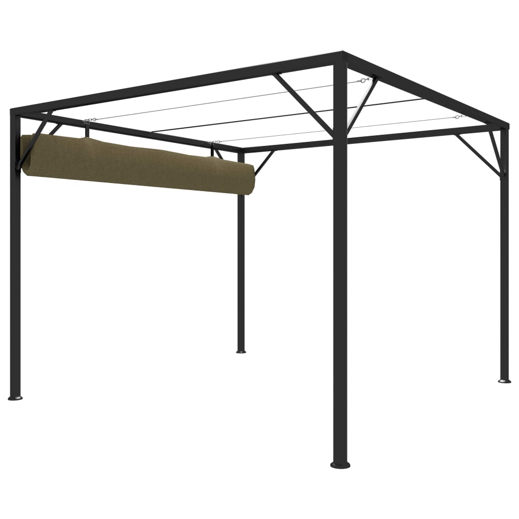 havepavillon med tilbagetrækkeligt tag 3x3 m 180 g/m² gråbrun