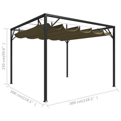 havepavillon med tilbagetrækkeligt tag 3x3 m 180 g/m² gråbrun