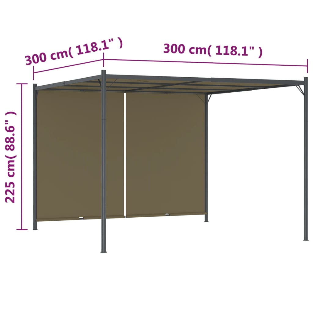 pergola med tilbagetrækkeligt tag 3x3 m 180 g/m² gråbrun